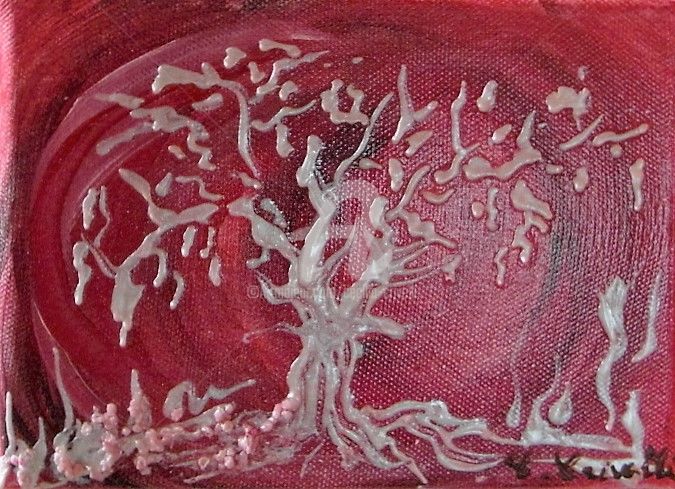 18x13x2 arbre blanc sur fond rouge