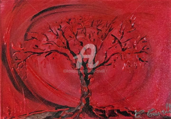 27x19x2 Arbre noir sur fond rouge 2